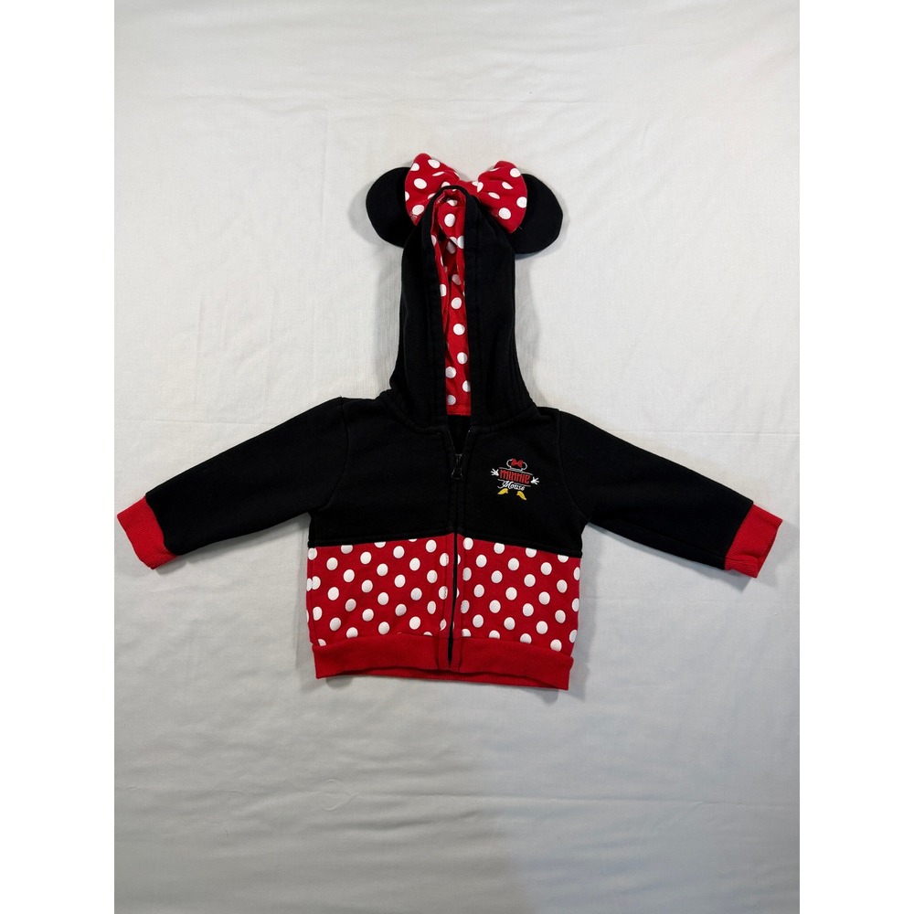 Disney Parks Minnie Mouse Ears Polka Dot Zip Hoodie Black Red 12M